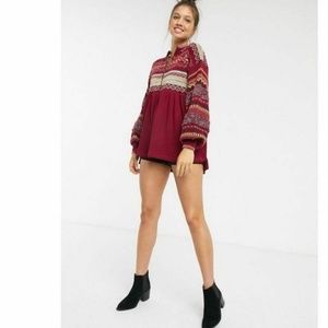 NEW Free People Fair Isle Cozy Cottage Sweater M Pullover Tunic Bell Sleeves Top